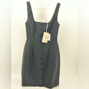 Sara Battaglia Plunge Neck Black Button Front  Dress Size 40 US 4